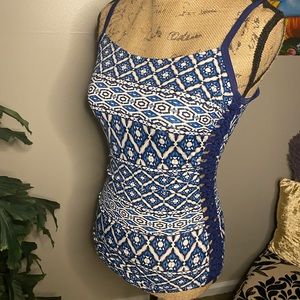 Blue one piece bathing suit
